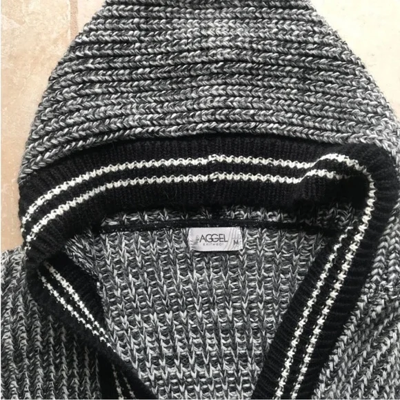 AGGÉL Long Knit Black & White Open Cardigan with Hood Size M EUC - Picture 10 of 16